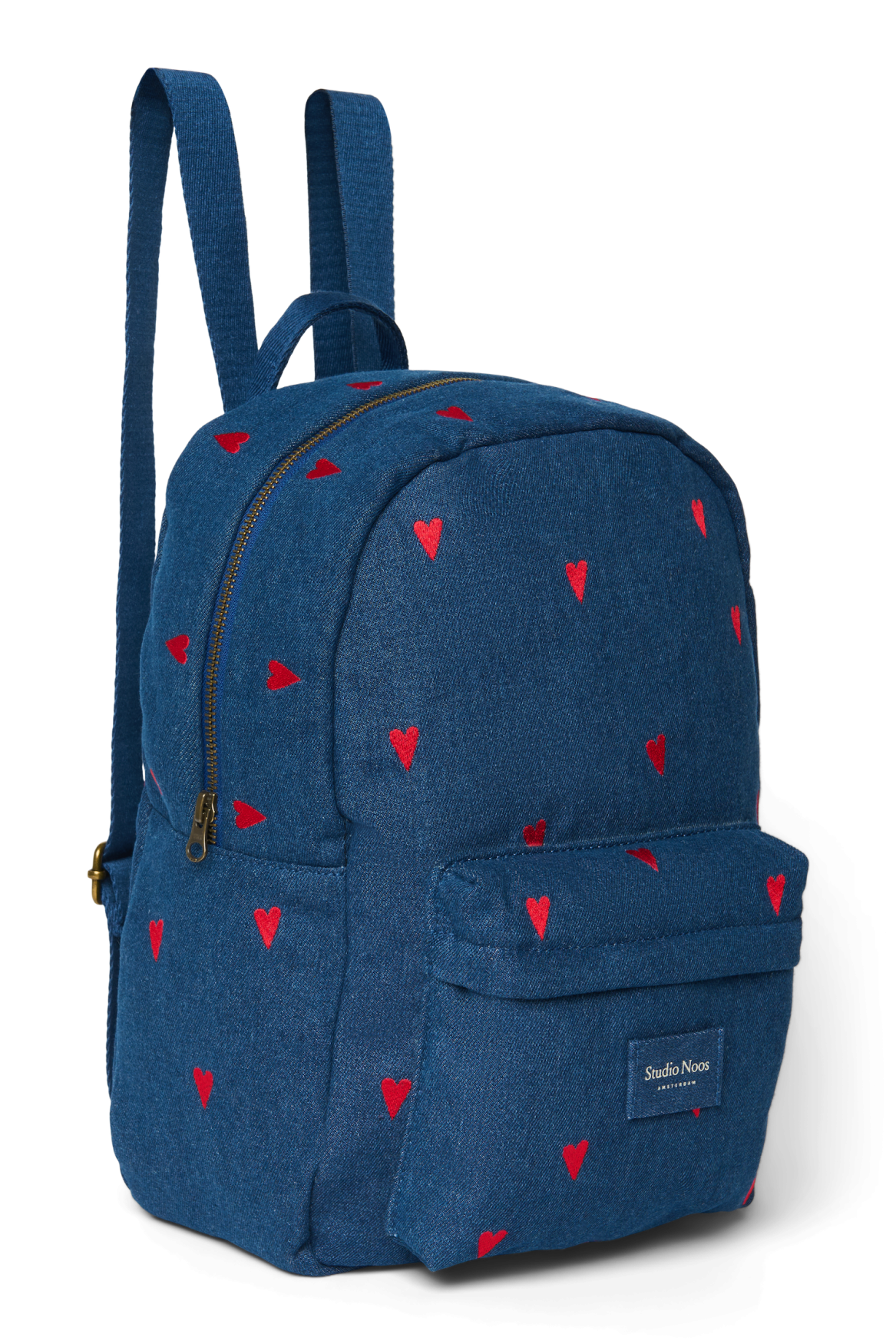 Denim Midi Rugzak | Donkerblauw met rode hartjes
