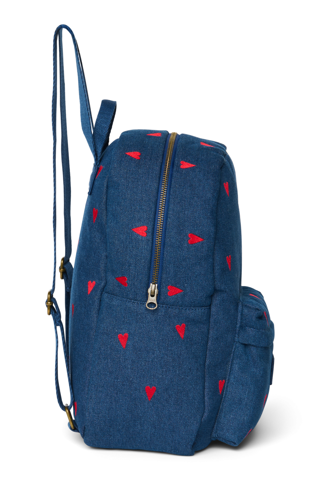 Denim Midi Rugzak | Donkerblauw met rode hartjes