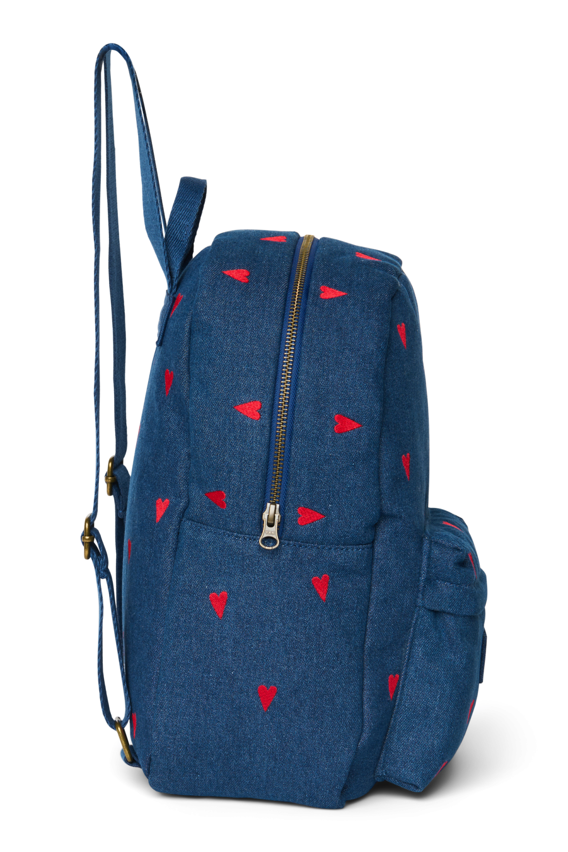 Denim Midi Rugzak | Donkerblauw met rode hartjes