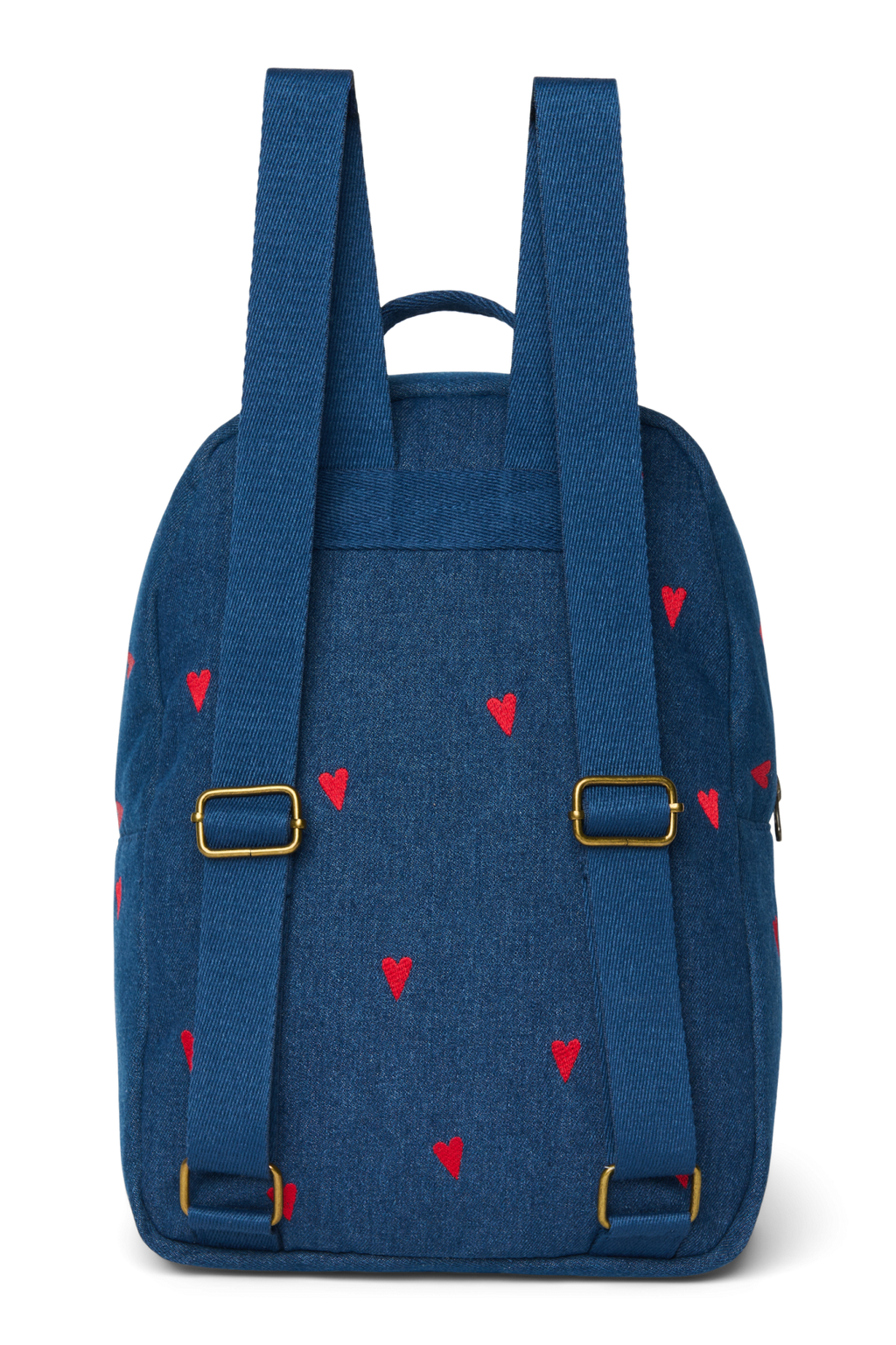 Denim Midi Rugzak | Donkerblauw met rode hartjes