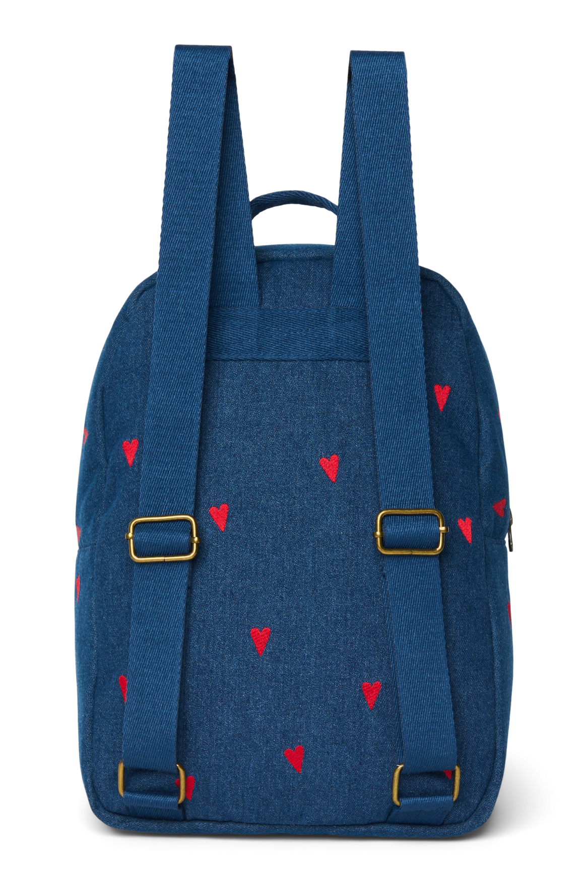 Denim Midi Rugzak | Donkerblauw met rode hartjes