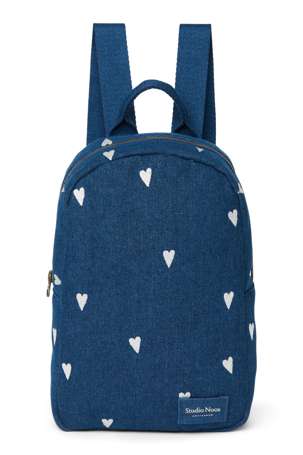 Jeans-Mini-Rucksack | Dunkelblau Weiße Herzen