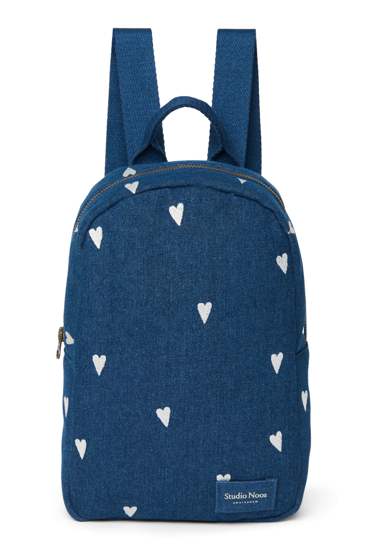 Jeans-Mini-Rucksack | Dunkelblau Weiße Herzen