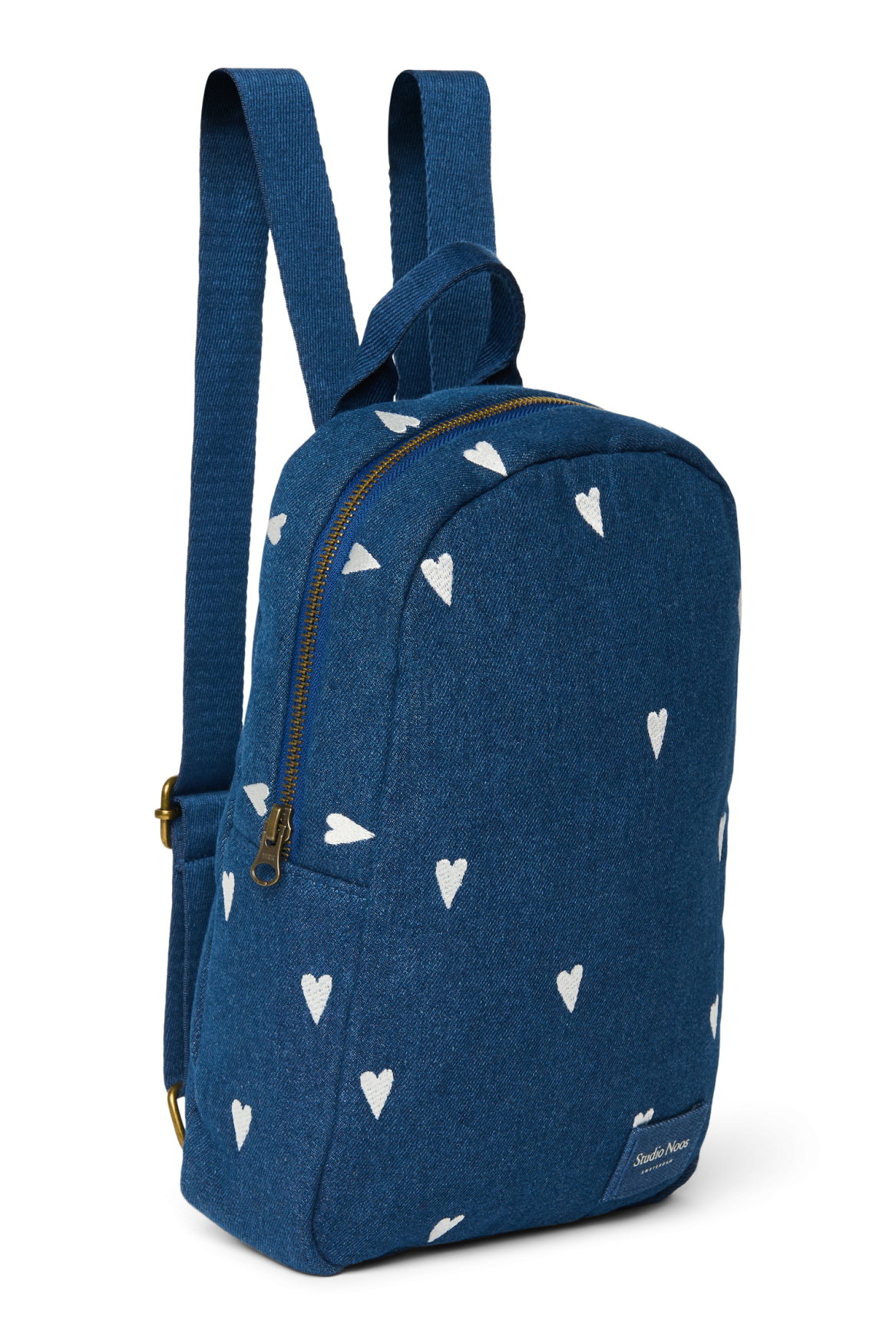 Jeans-Mini-Rucksack | Dunkelblau Weiße Herzen