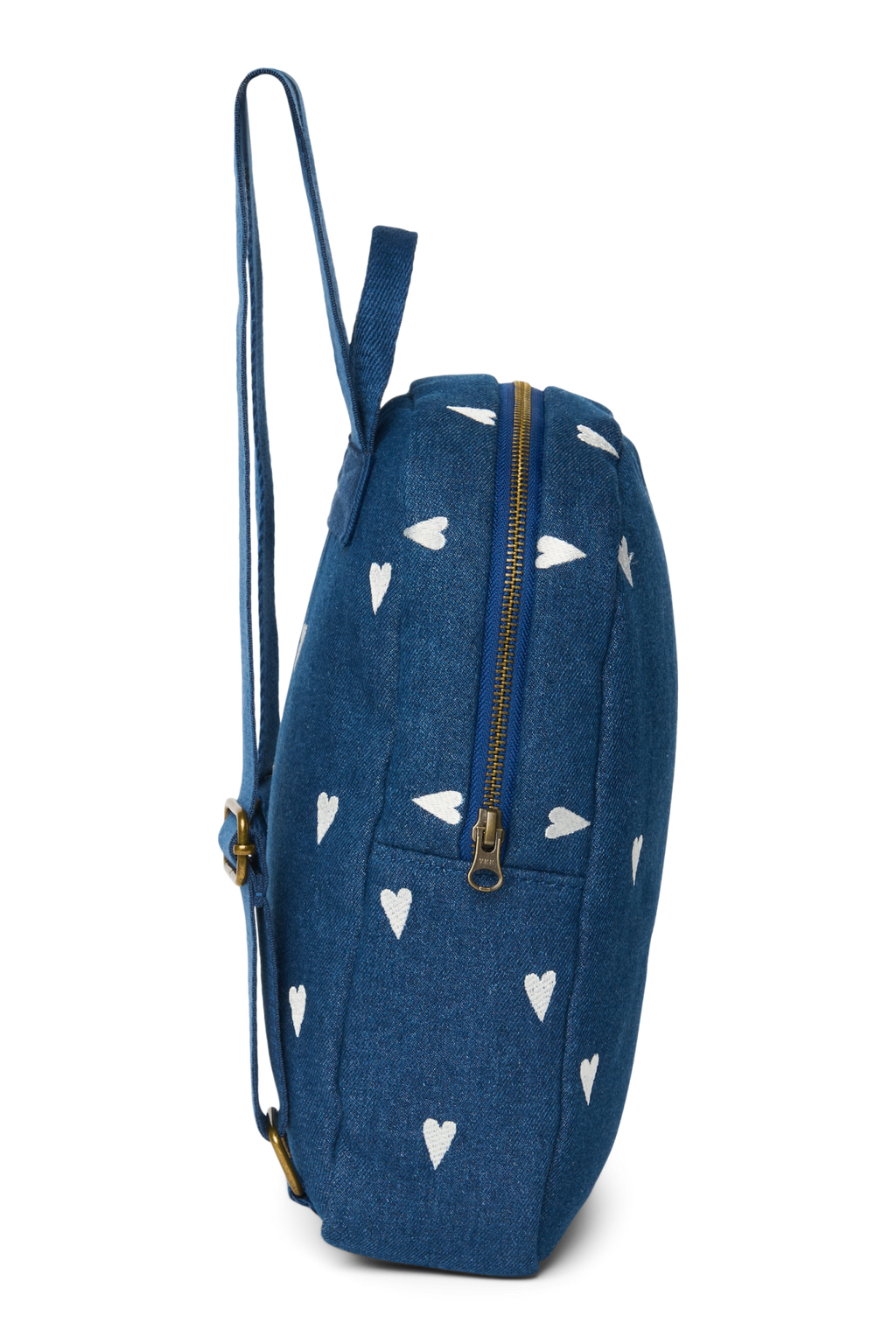 Jeans-Mini-Rucksack | Dunkelblau Weiße Herzen