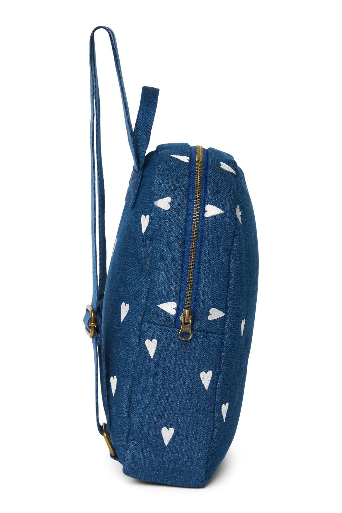 Jeans-Mini-Rucksack | Dunkelblau Weiße Herzen