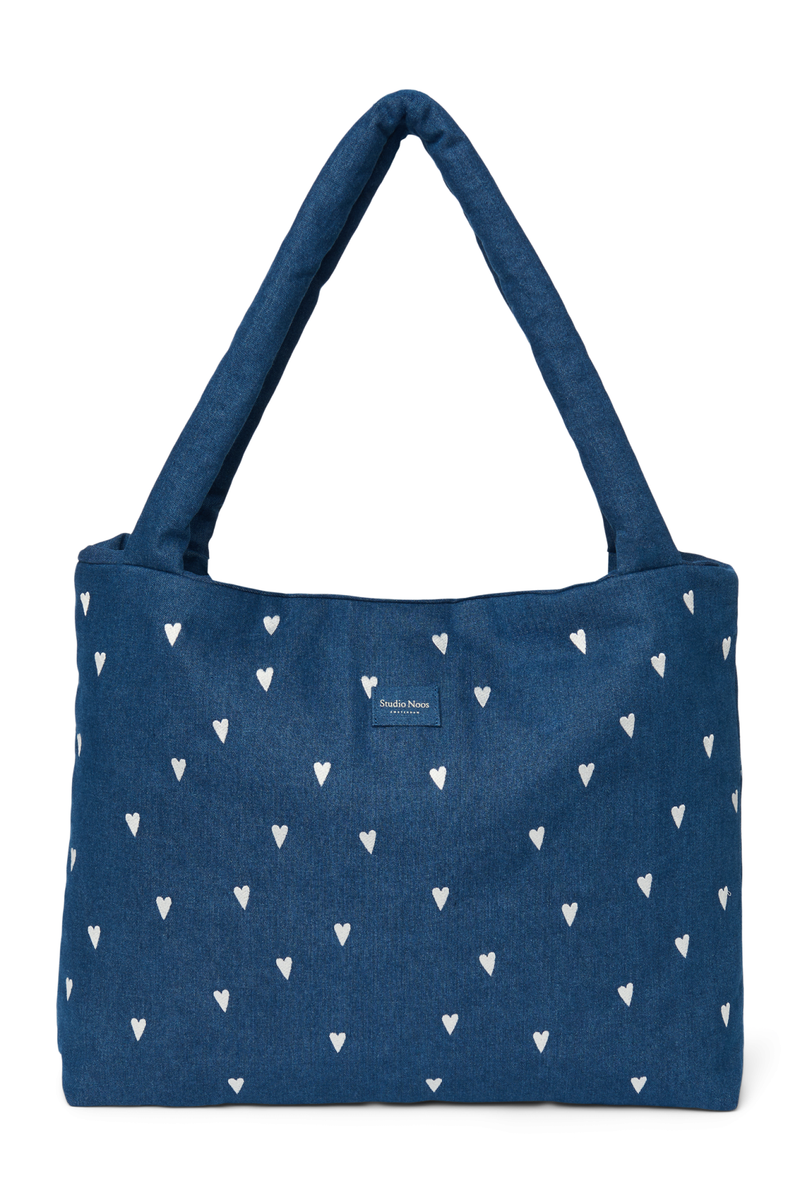 Denim Mom Bag | Dunkelblau Weiße Herzen