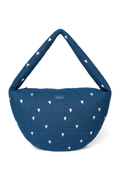 Denim schoudertas | Donkerblauw met witte hartjes