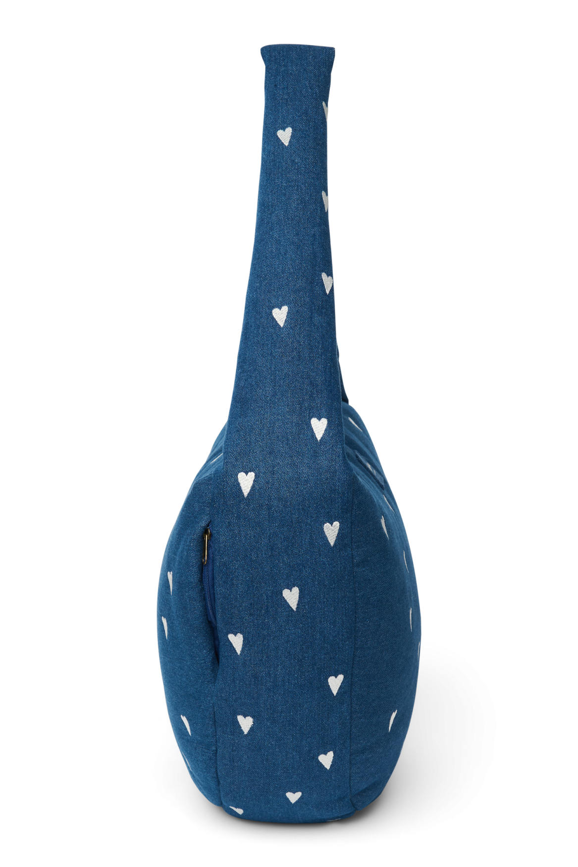 Denim schoudertas | Donkerblauw met witte hartjes