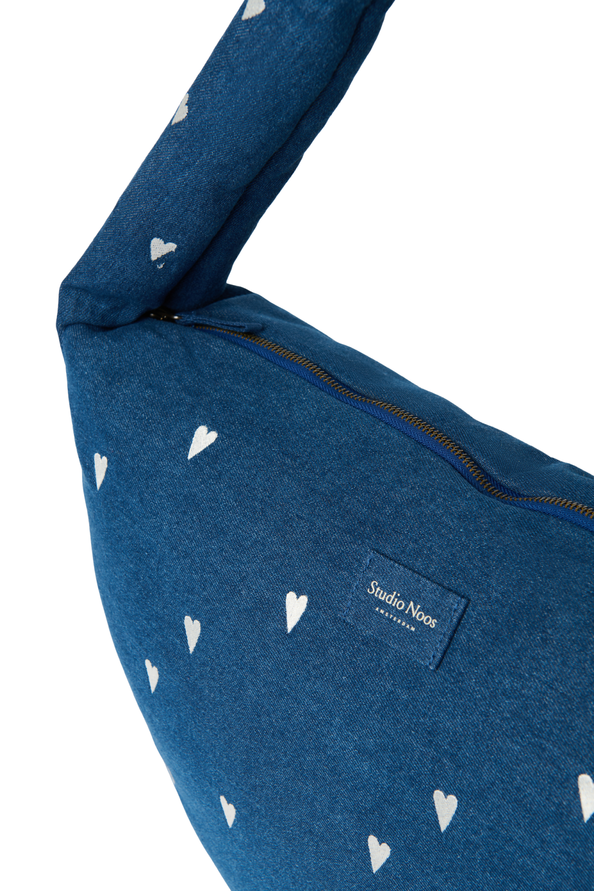 Denim schoudertas | Donkerblauw met witte hartjes