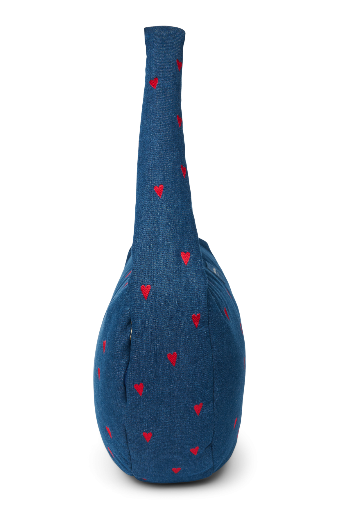 Denim schoudertas | Donkerblauw met rode hartjes