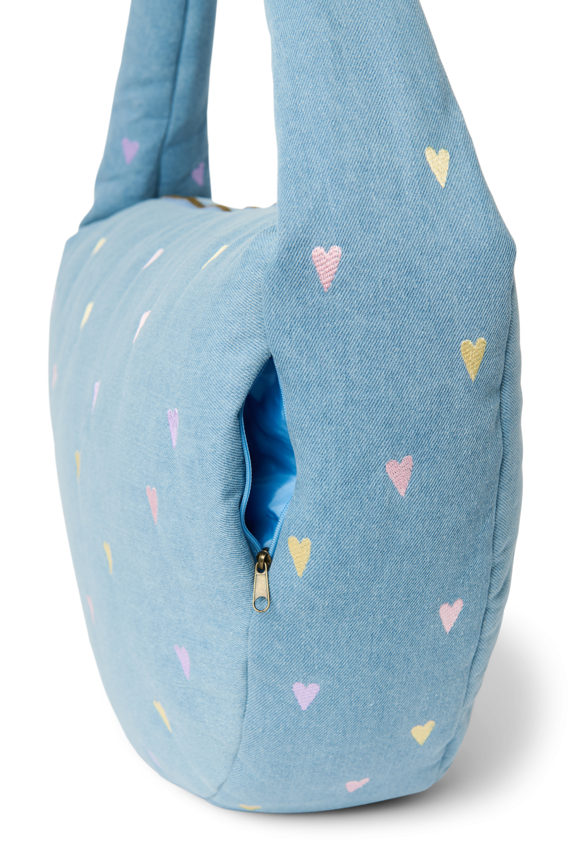 Denim-Umhängetasche | Hellblaue Herzen