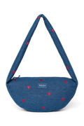 Denim Mini-schoudertas | Donkerblauw met rode hartjes