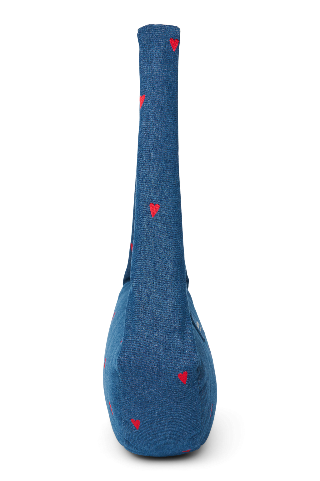 Denim Mini-schoudertas | Donkerblauw met rode hartjes