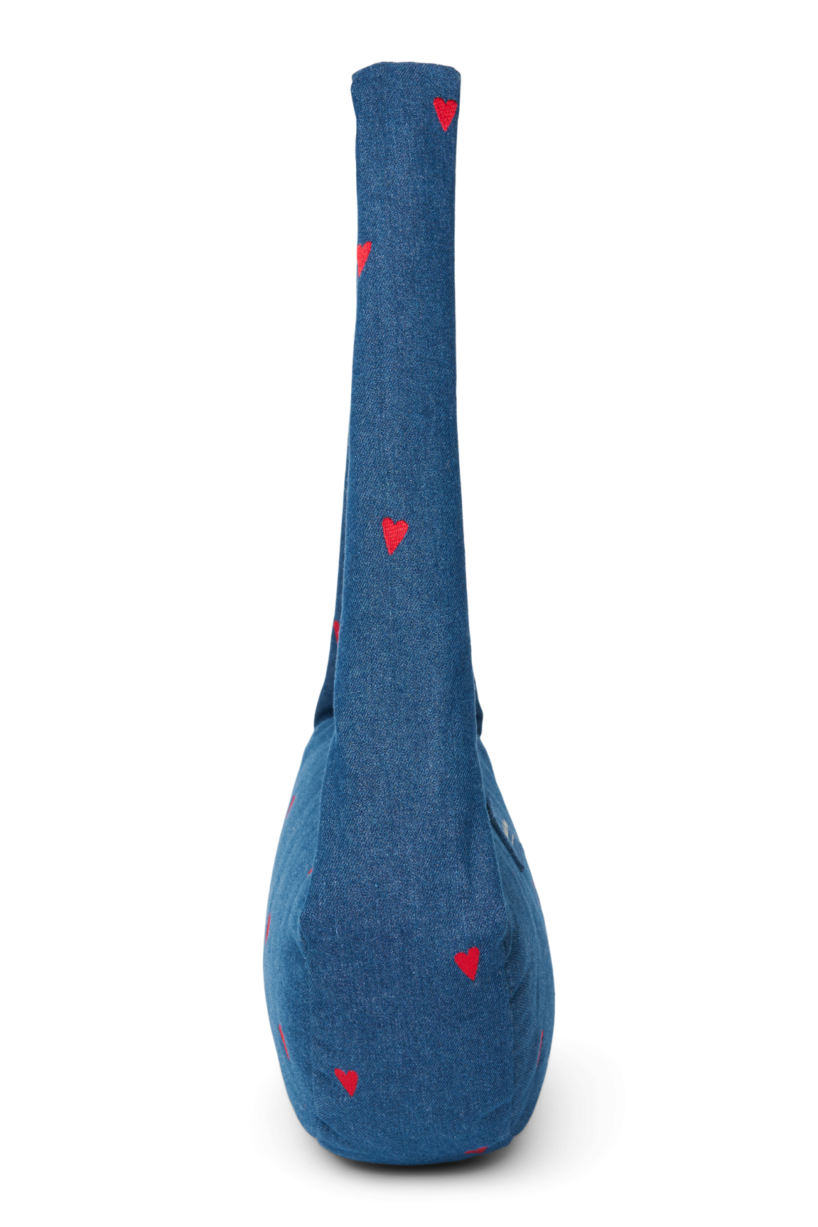 Denim Mini-schoudertas | Donkerblauw met rode hartjes