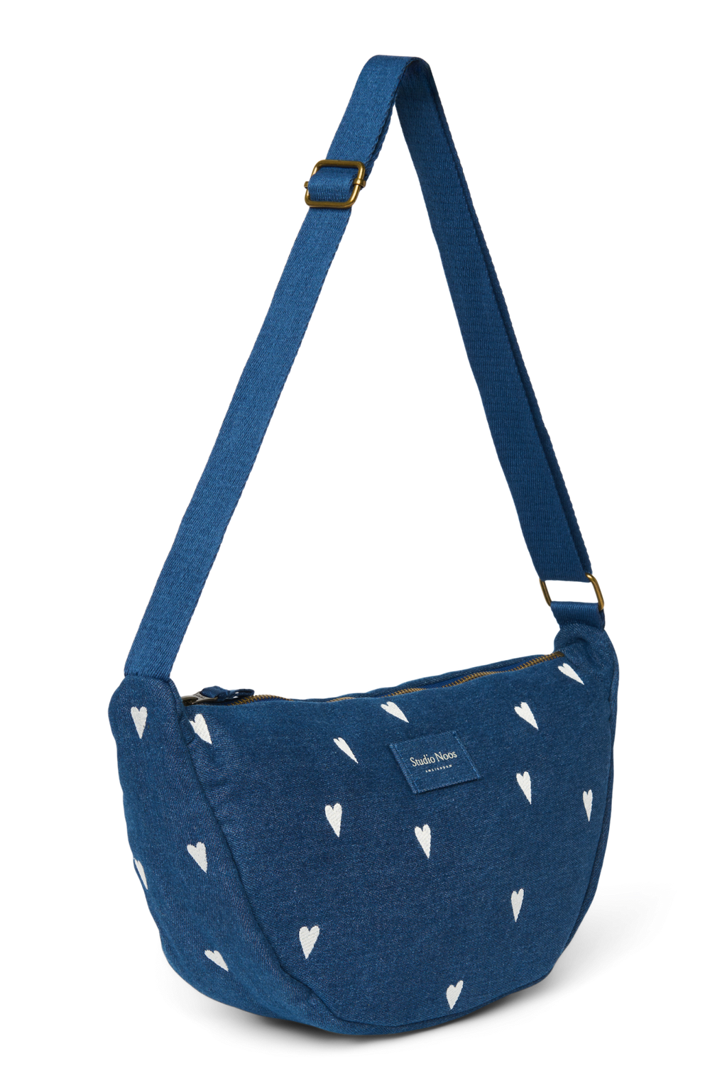 Denim Bauchtasche für Erwachsene | Dunkelblau Weiße Herzen
