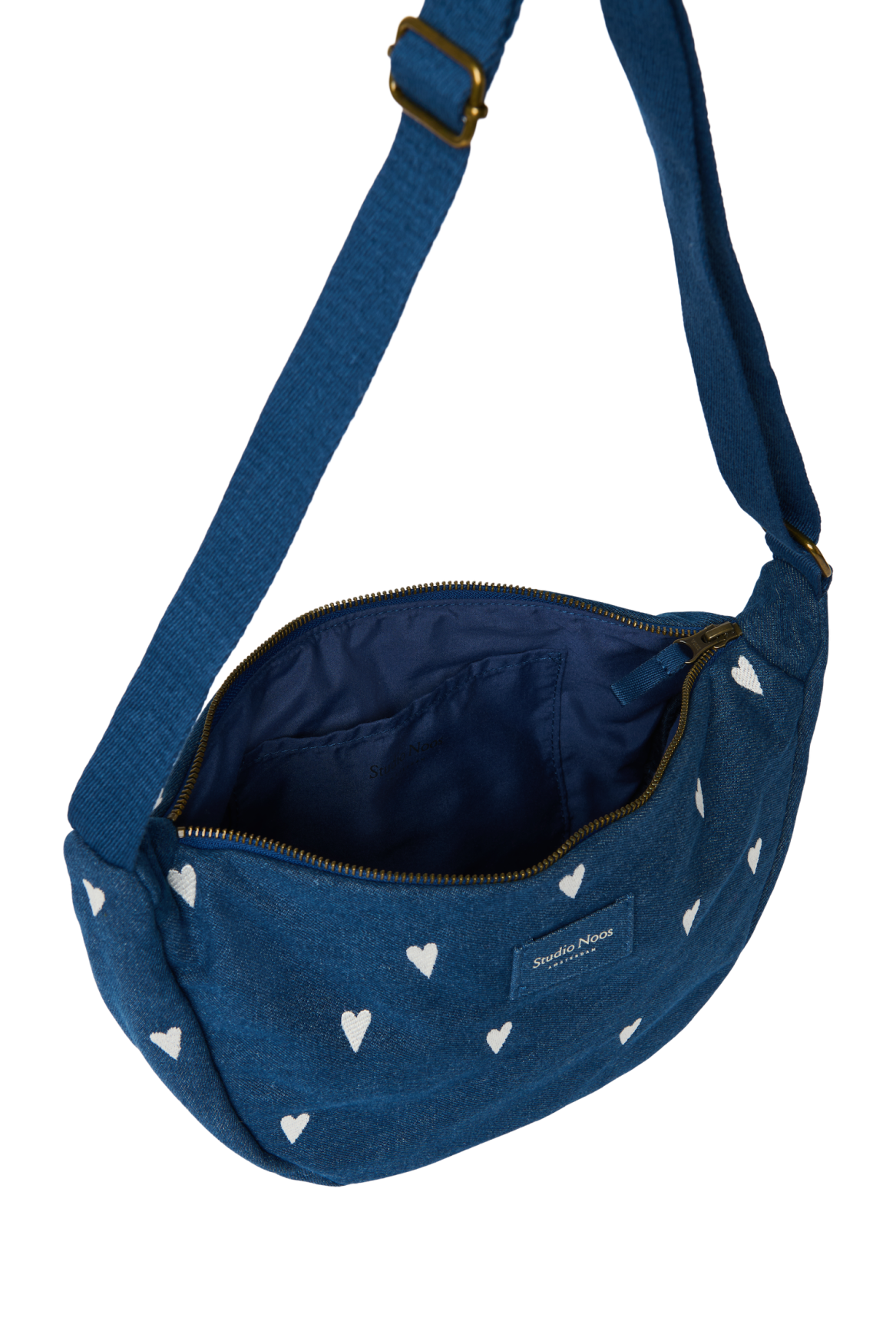 Denim Bauchtasche für Erwachsene | Dunkelblau Weiße Herzen