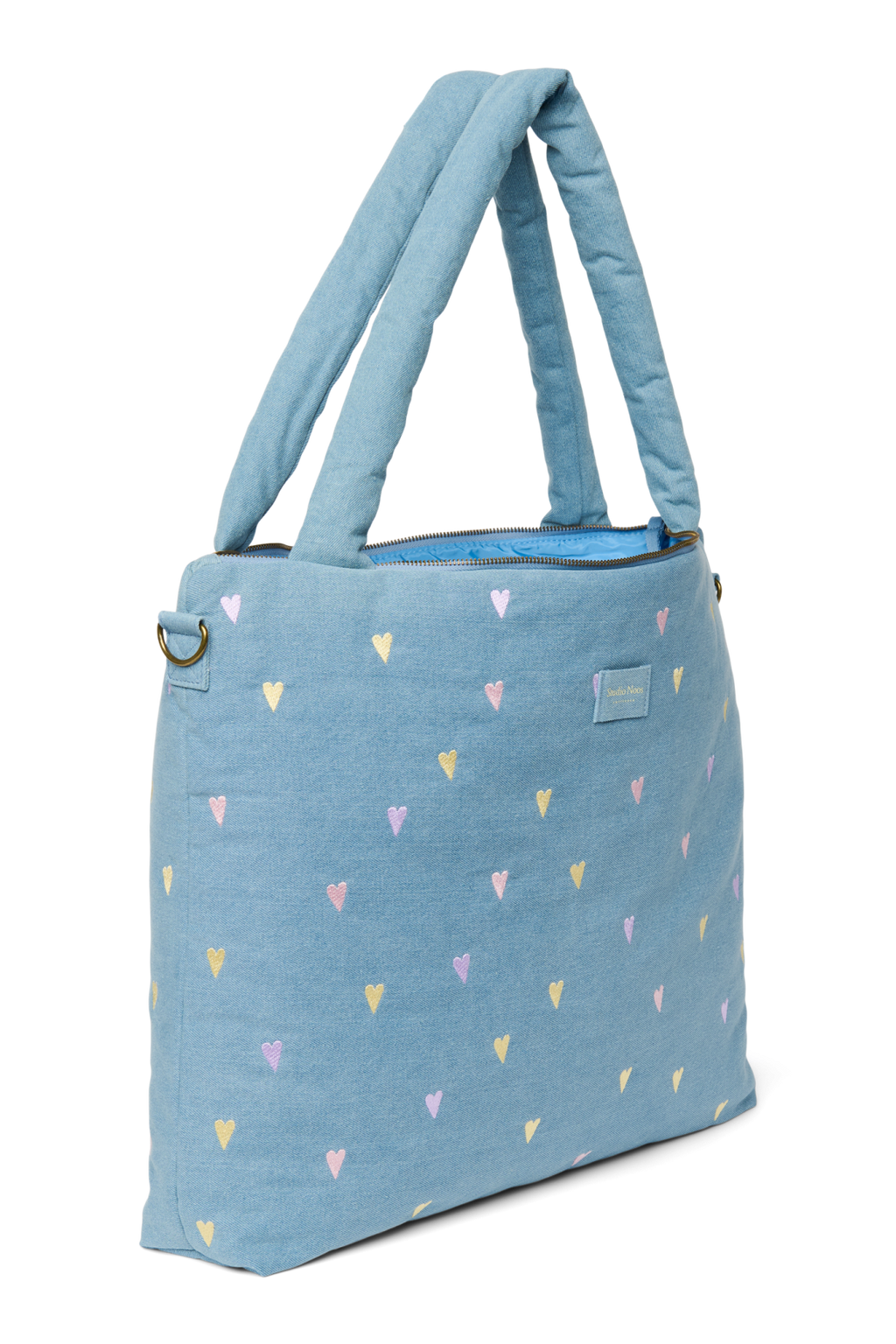 Denim-Wickeltasche | Hellblaue Herzen