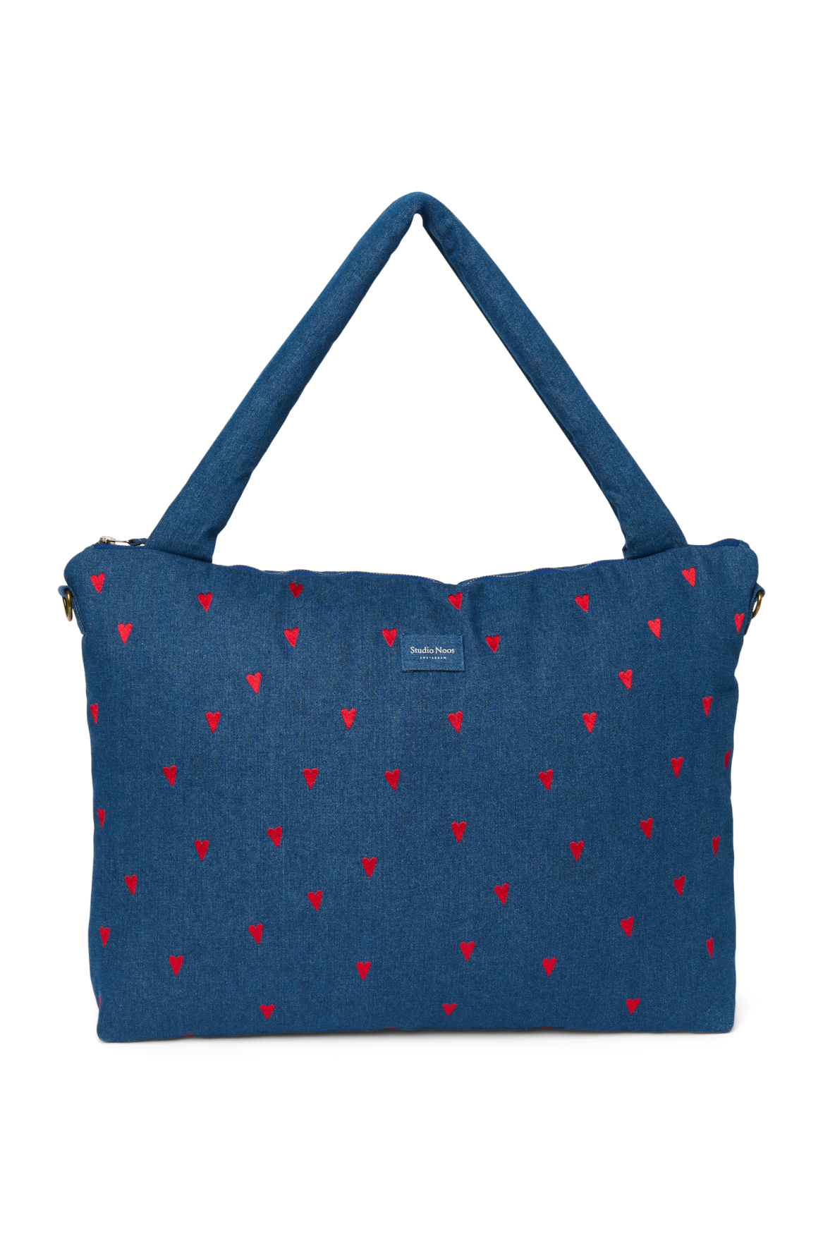 Jeans-Wickeltasche | Dunkelblau Rote Herzen