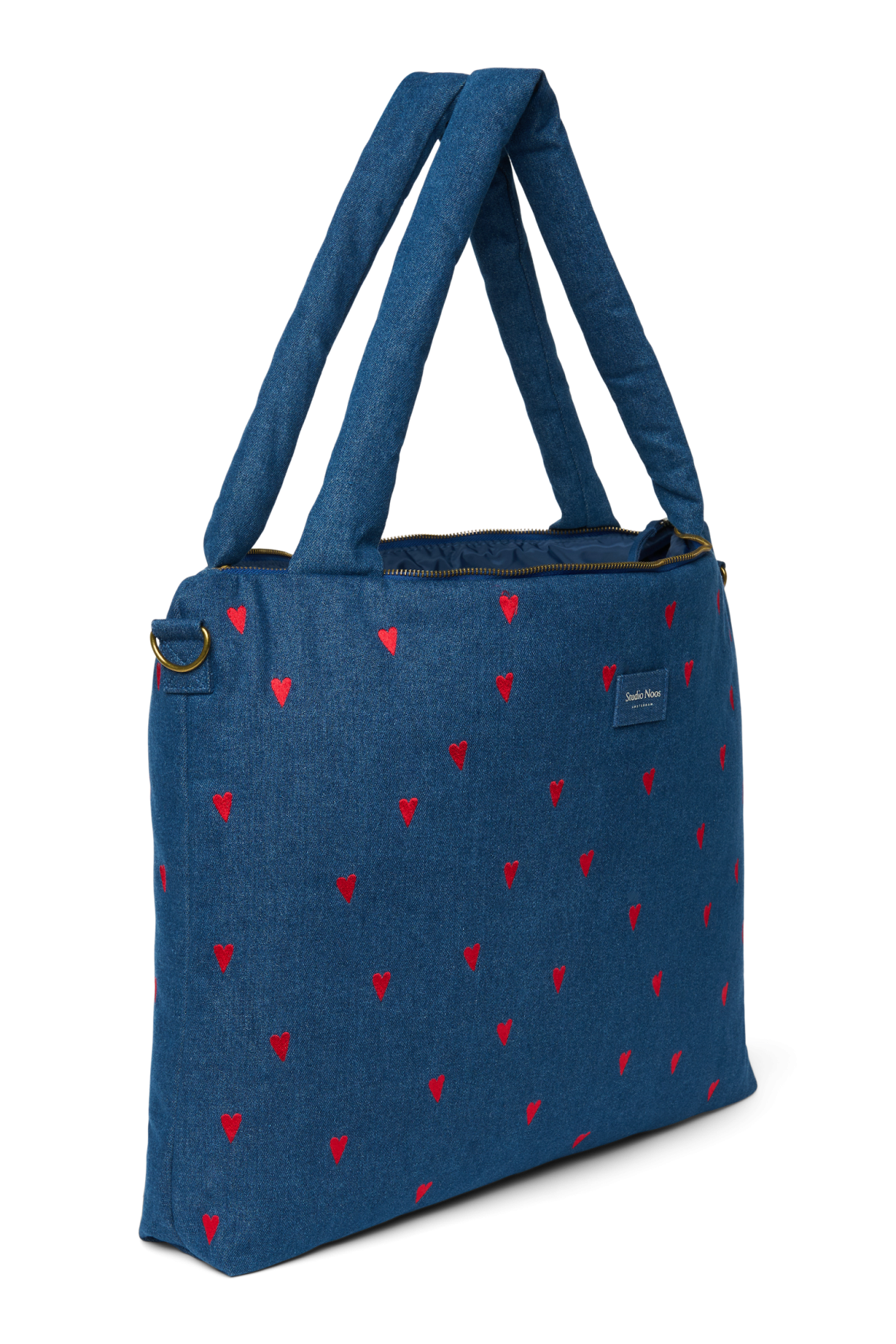 Jeans-Wickeltasche | Dunkelblau Rote Herzen