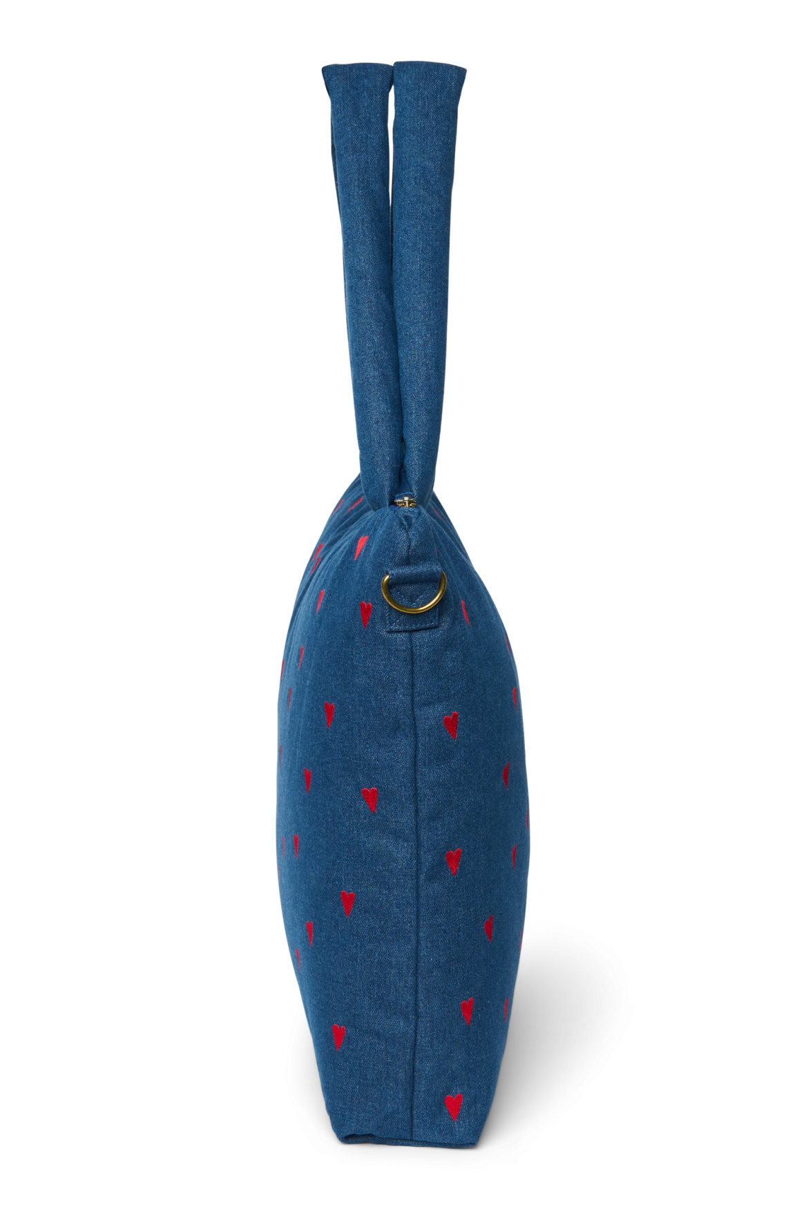 Jeans-Wickeltasche | Dunkelblau Rote Herzen