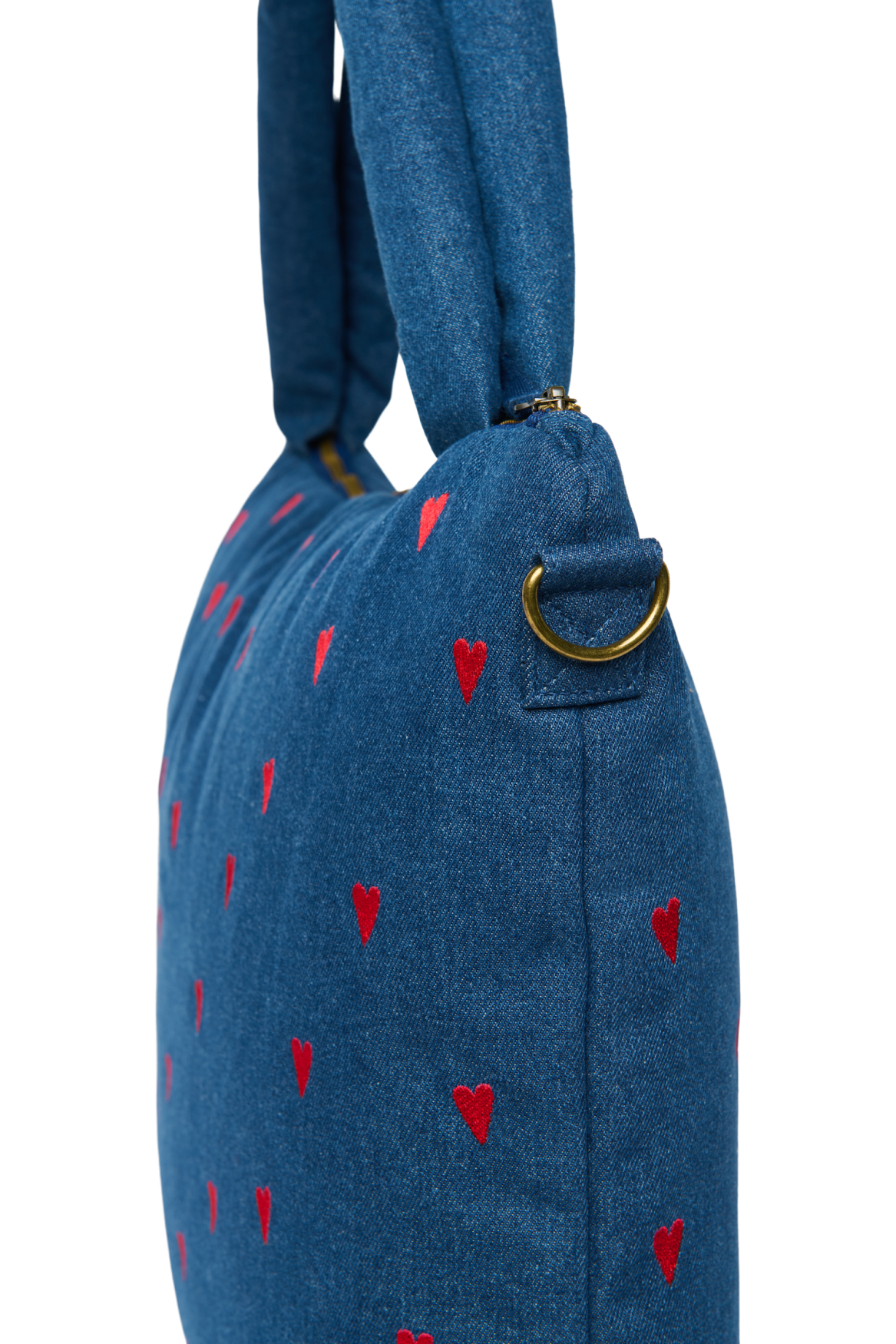 Jeans-Wickeltasche | Dunkelblau Rote Herzen