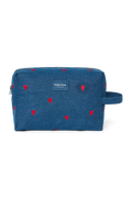 Denim toilettas | Donkerblauw met rode hartjes