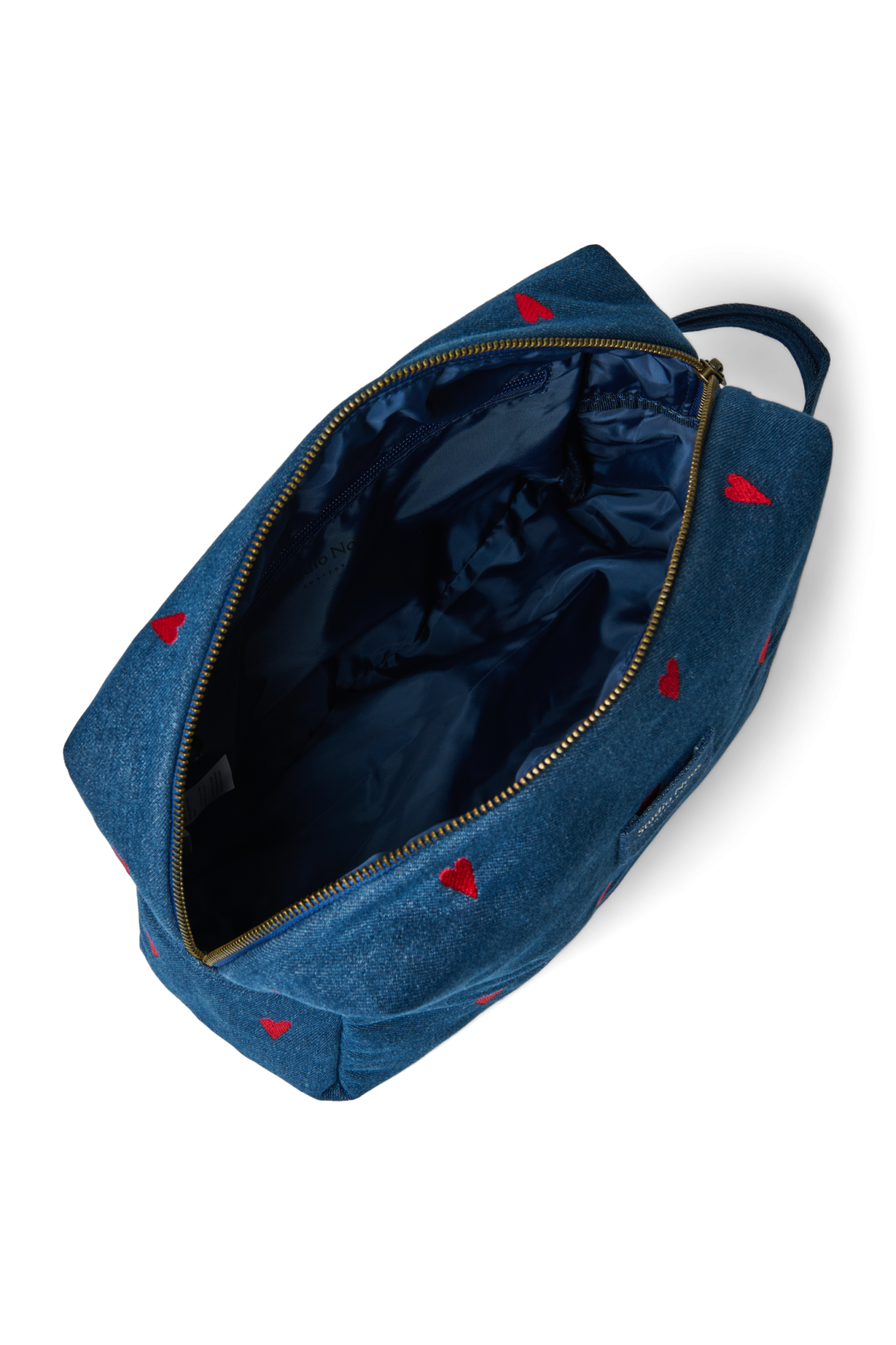 Denim toilettas | Donkerblauw met rode hartjes