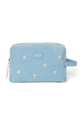 Kulturtasche aus Denim | Hellblaue Herzen