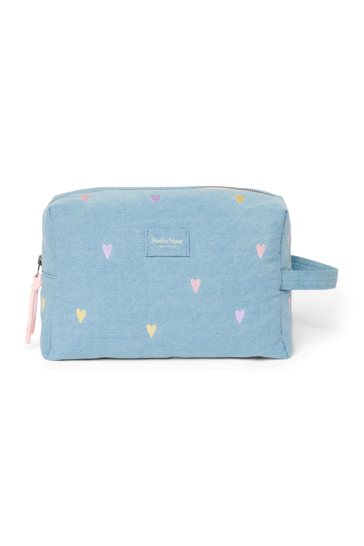 Kulturtasche aus Denim | Hellblaue Herzen
