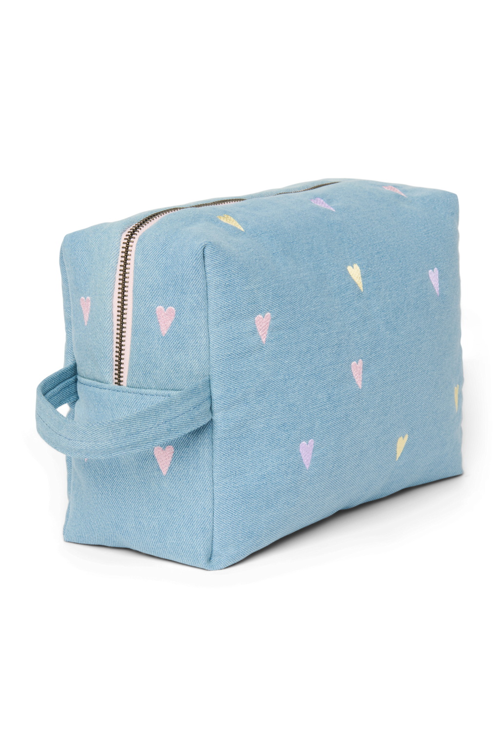 Kulturtasche aus Denim | Hellblaue Herzen