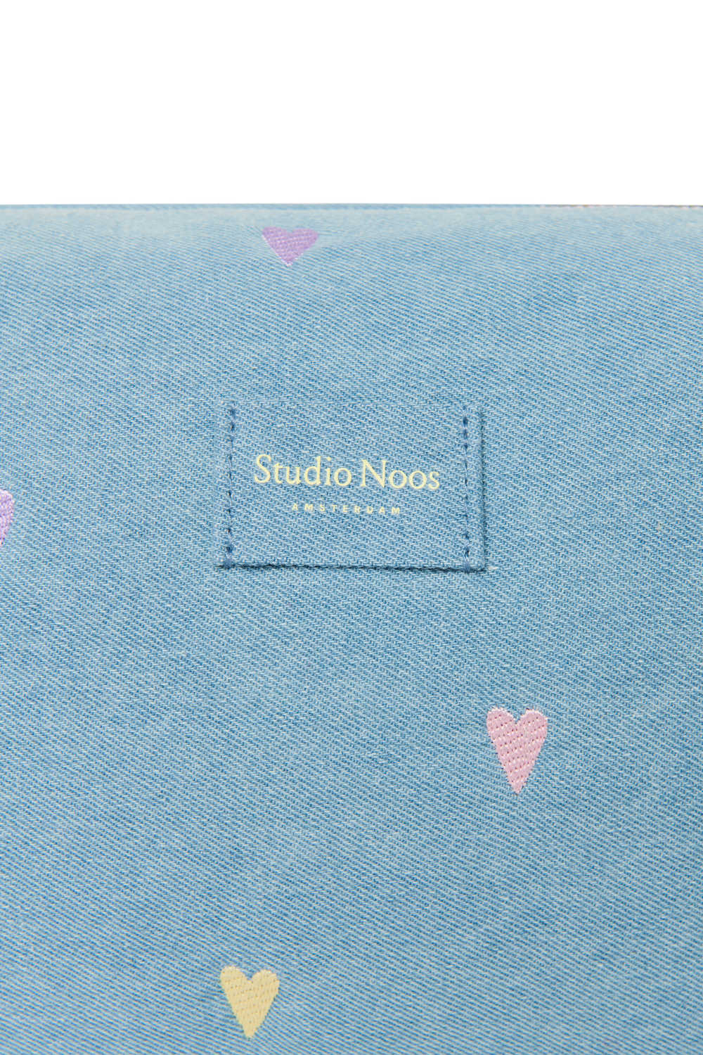 Kulturtasche aus Denim | Hellblaue Herzen