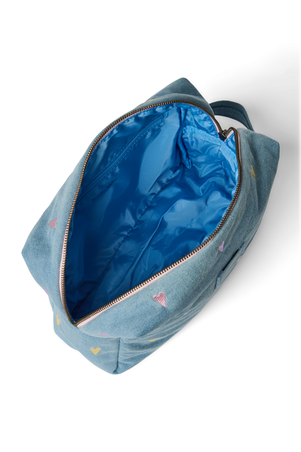Kulturtasche aus Denim | Hellblaue Herzen