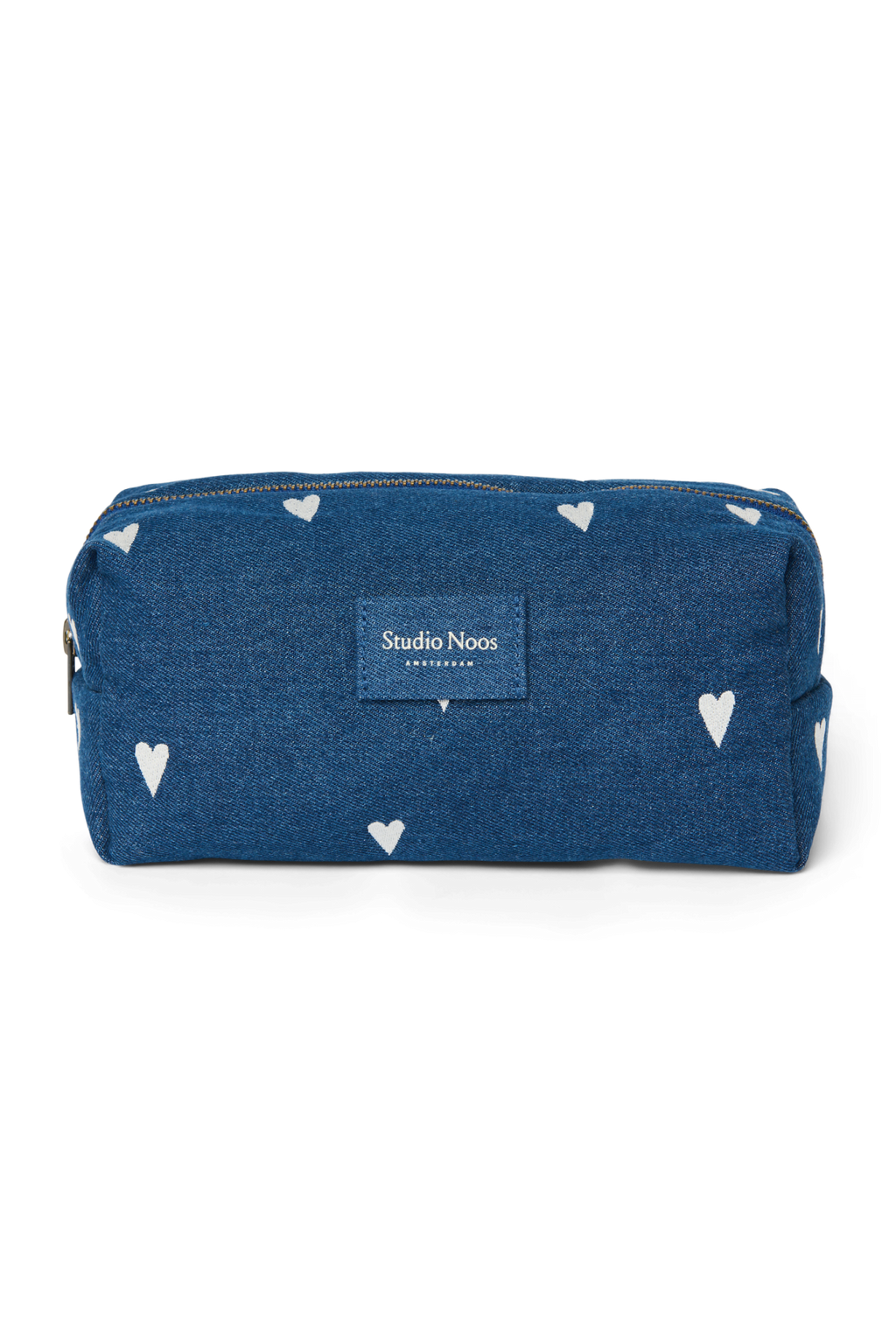 Denim etui | Donkerblauw met witte hartjes