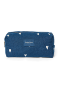 Denim etui | Donkerblauw met witte hartjes