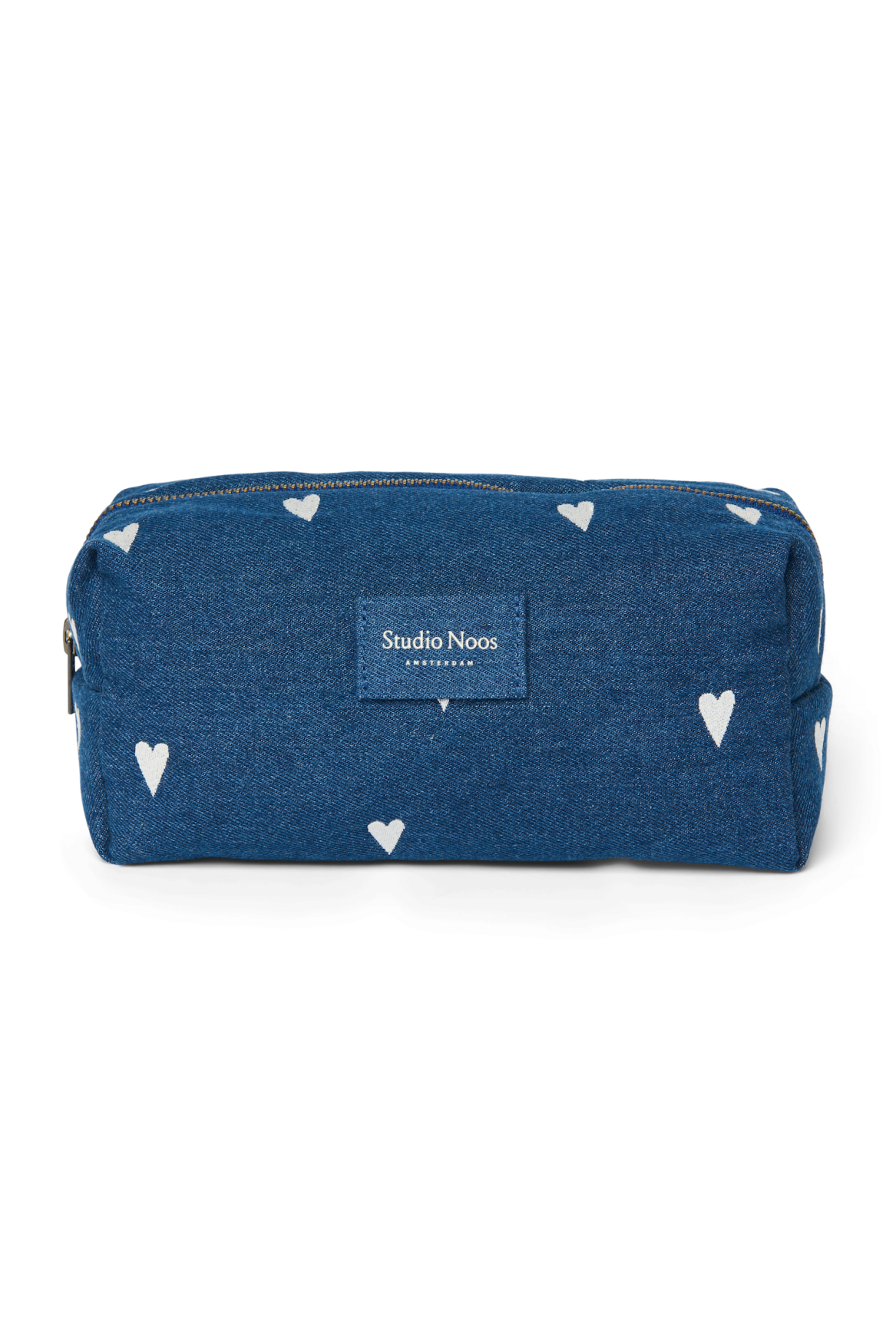 Denim etui | Donkerblauw met witte hartjes