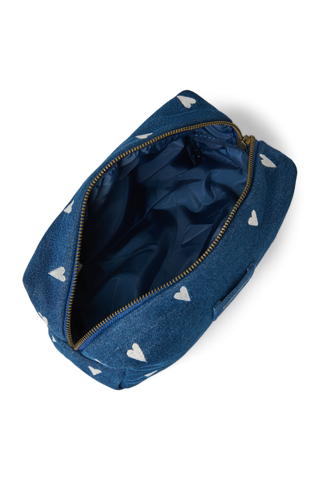 Denim etui | Donkerblauw met witte hartjes