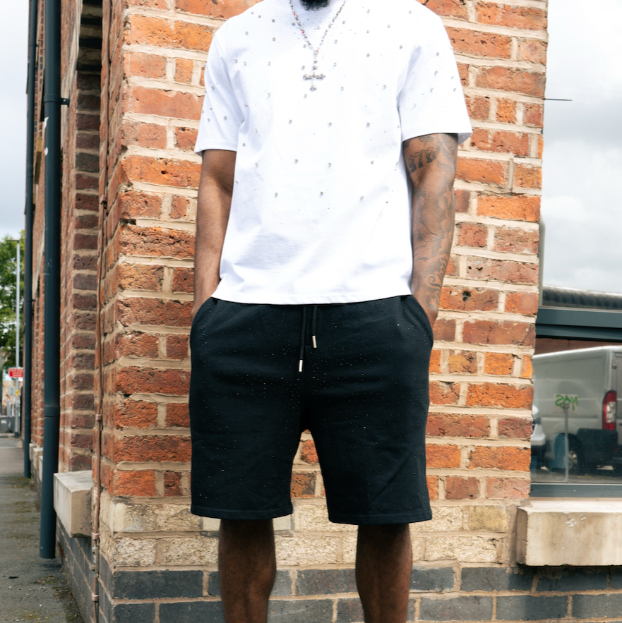 VYBES Rhinestone Cotton Shorts