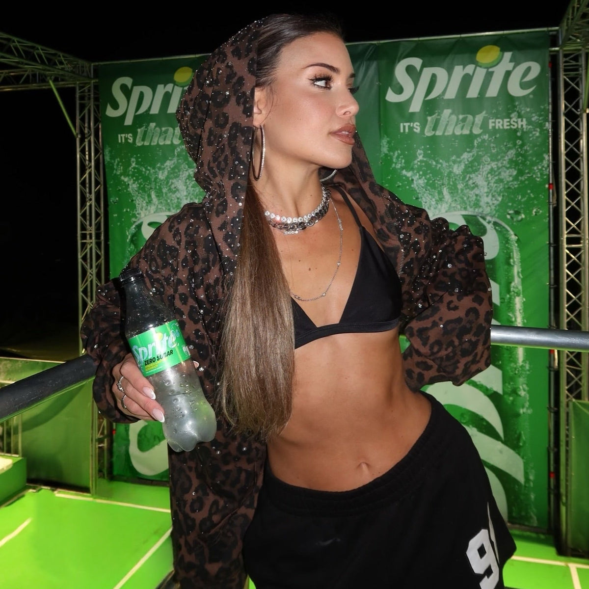 VYBES Rhinestone Leopard Zip Up
