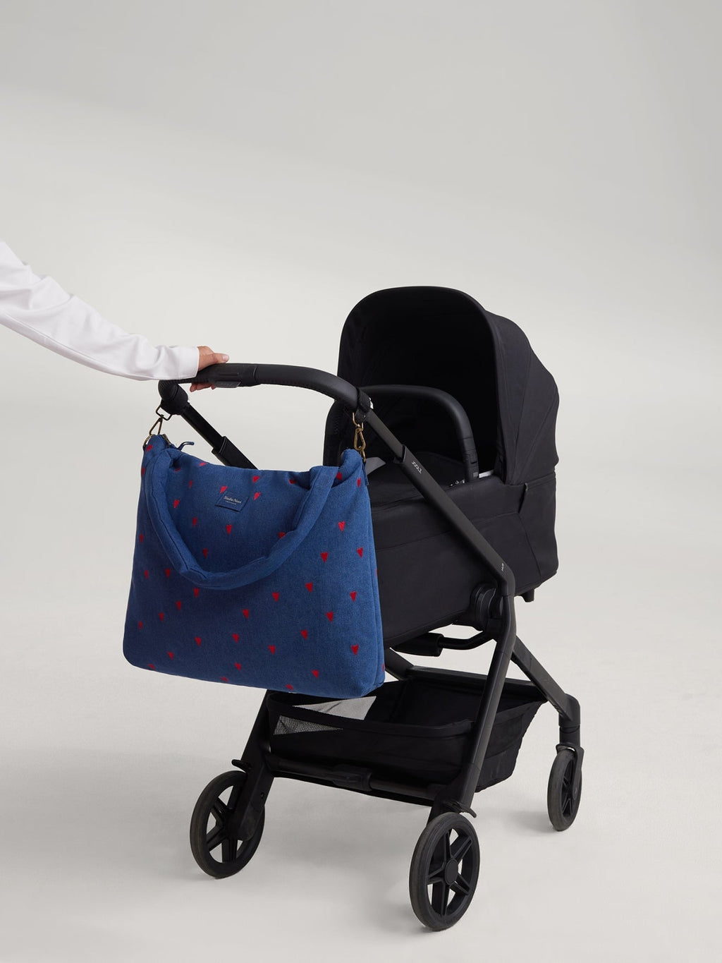 Jeans-Wickeltasche | Dunkelblau Rote Herzen