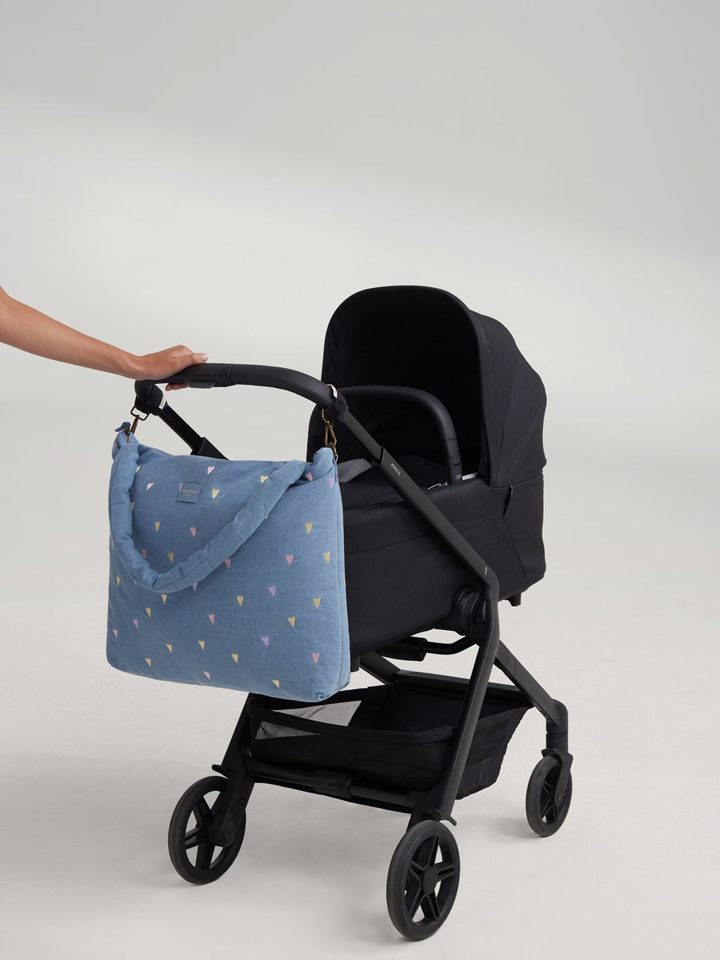 Denim-Wickeltasche | Hellblaue Herzen