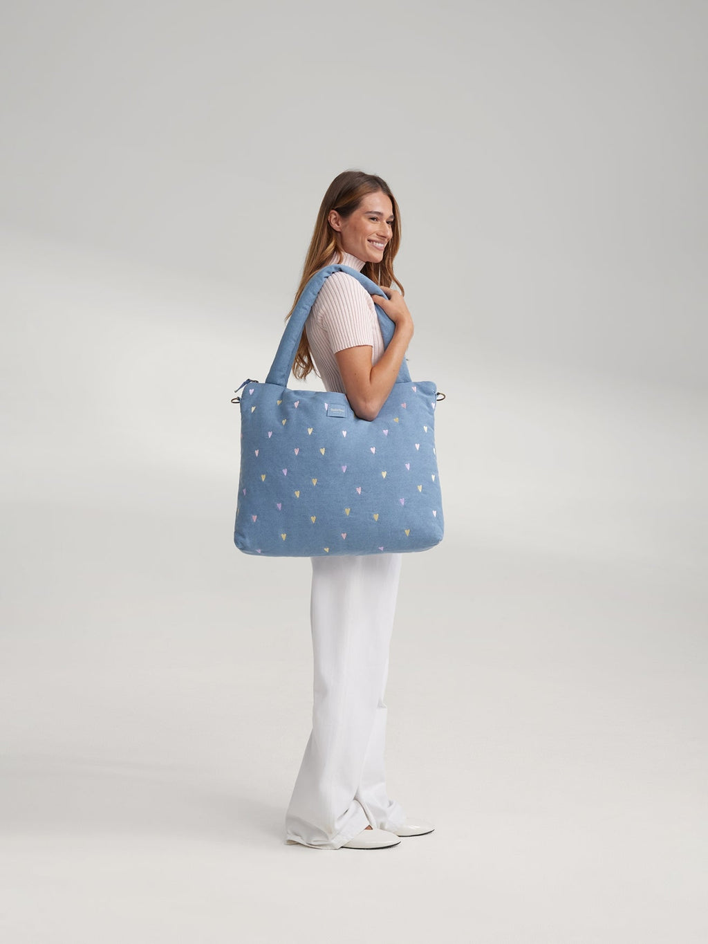 Denim-Wickeltasche | Hellblaue Herzen