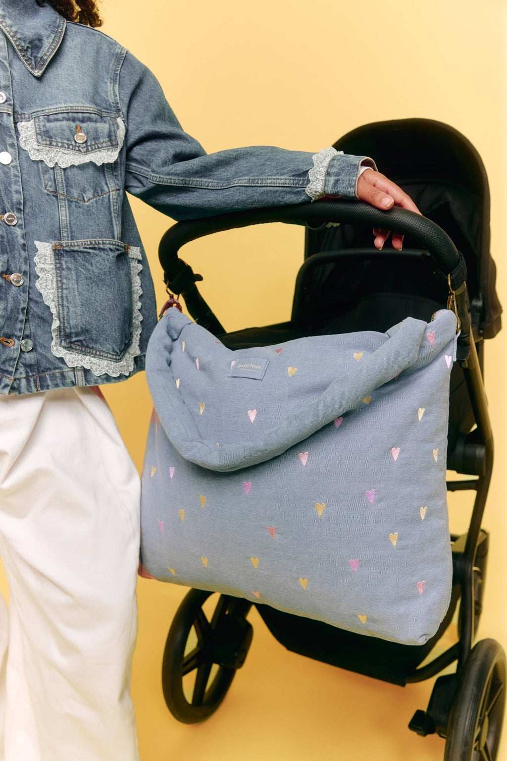 Denim-Wickeltasche | Hellblaue Herzen