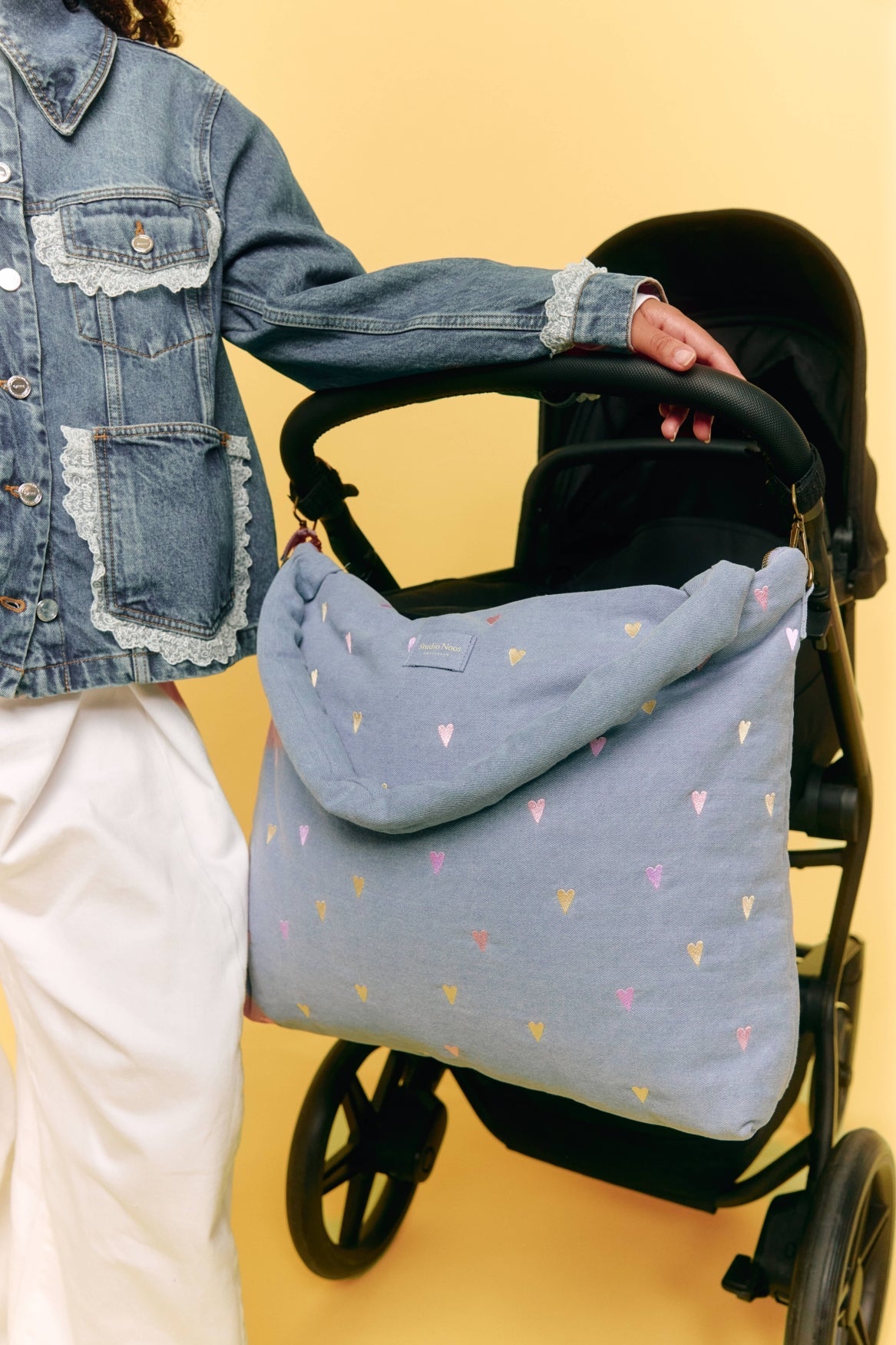 Denim-Wickeltasche | Hellblaue Herzen