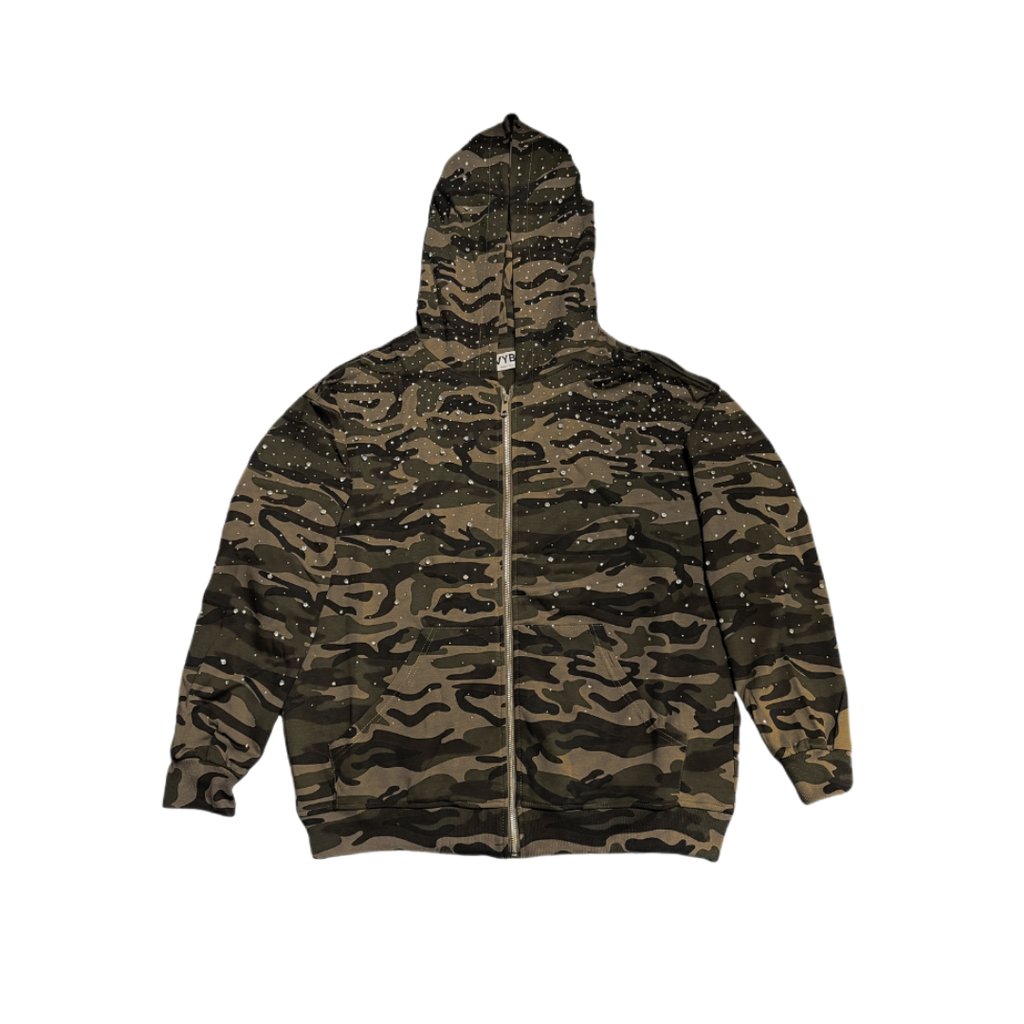 VYBES Rhinestone Camo Zip Hoodie