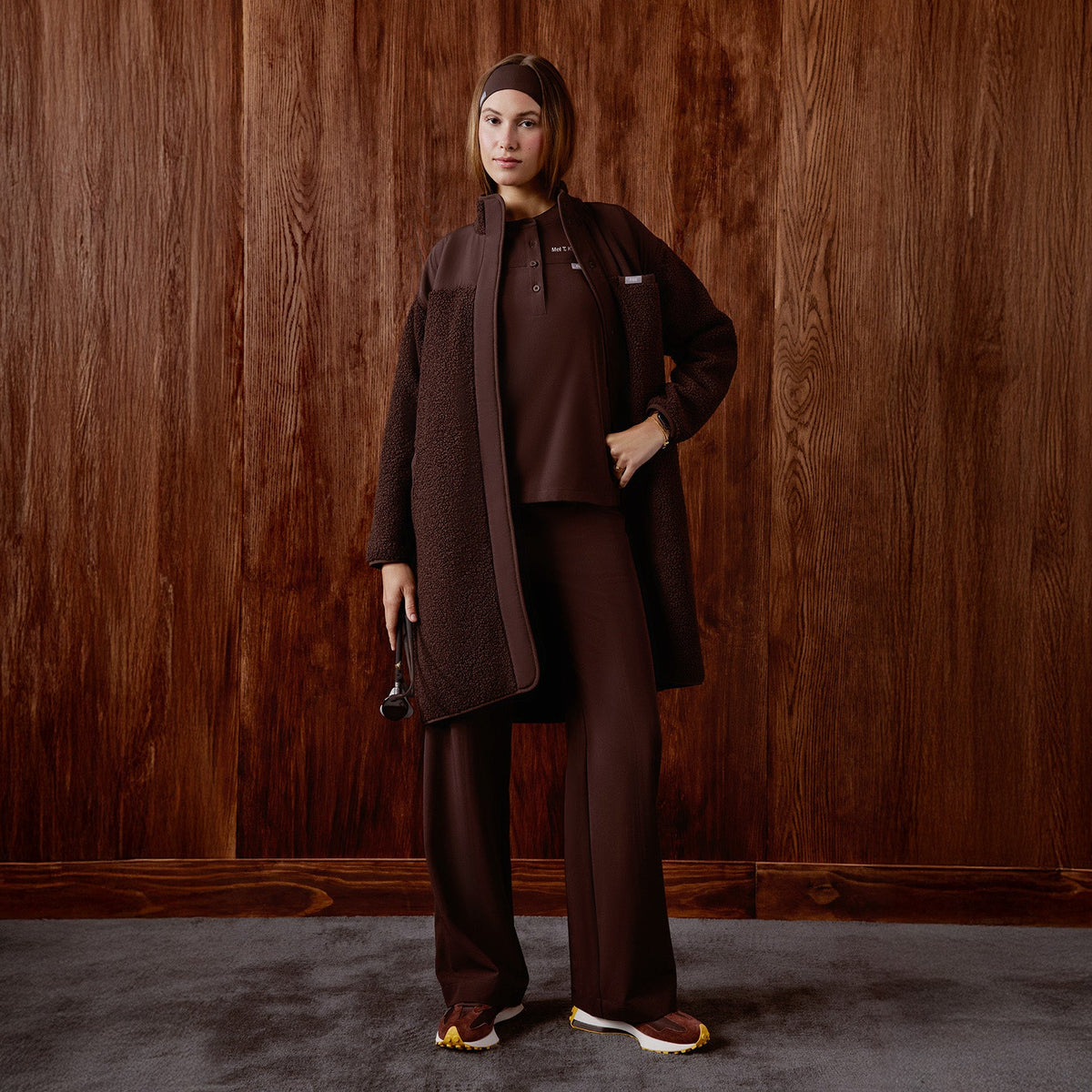 Bouclé Long Coat - Espresso