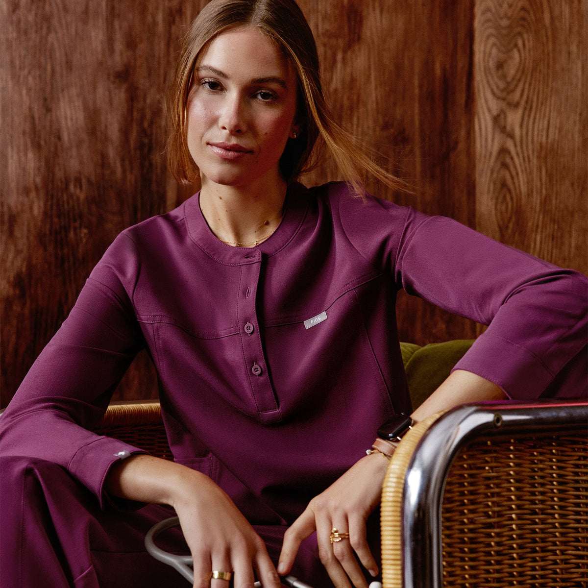 Florence Henley Long-Sleeve Scrub Top - Dark Açaí
