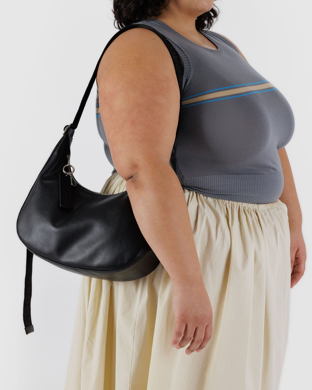 Medium Recycled Leather Crescent Bag - Black - image 3