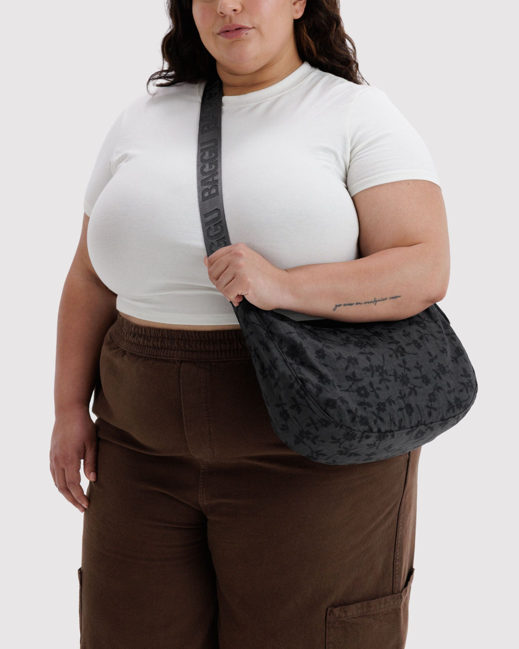 Medium Nylon Crescent Bag - Charcoal Ditsy Floral - image 2