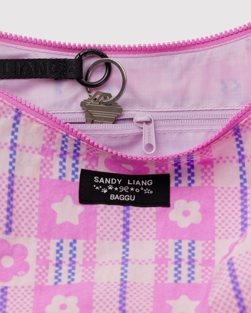 Medium Nylon Crescent Bag - Market Plaid Pink - image 3